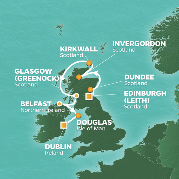 PerryGolf 2024 BRITISH ISLES & 152nd OPEN GOLF CRUISE Map