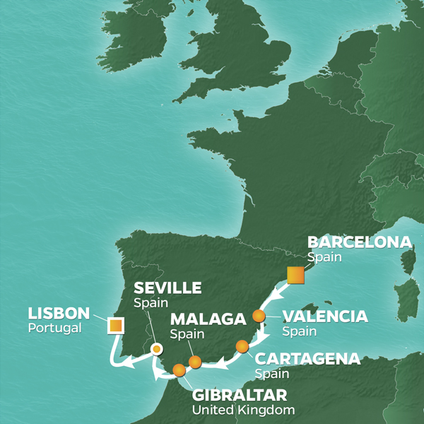 2024 Spain and Portugal GOLF CRUISE Map