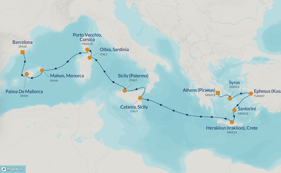 PerryGolf 2025 MEDITERRANEAN ISLANDS GOLF CRUISE Map