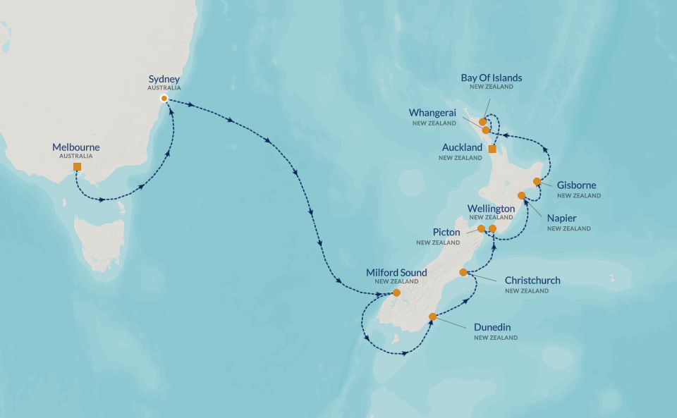 2025 NEW ZEALAND & 
						AUSTRALIA GOLF CRUISE Map