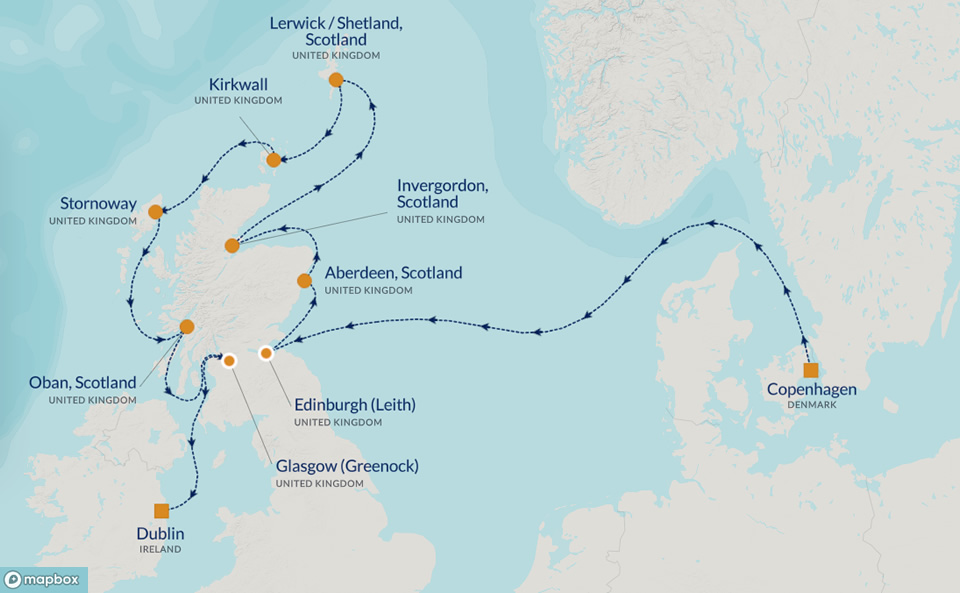 PerryGolf 2025 Scottish Links Golf Cruise Map
